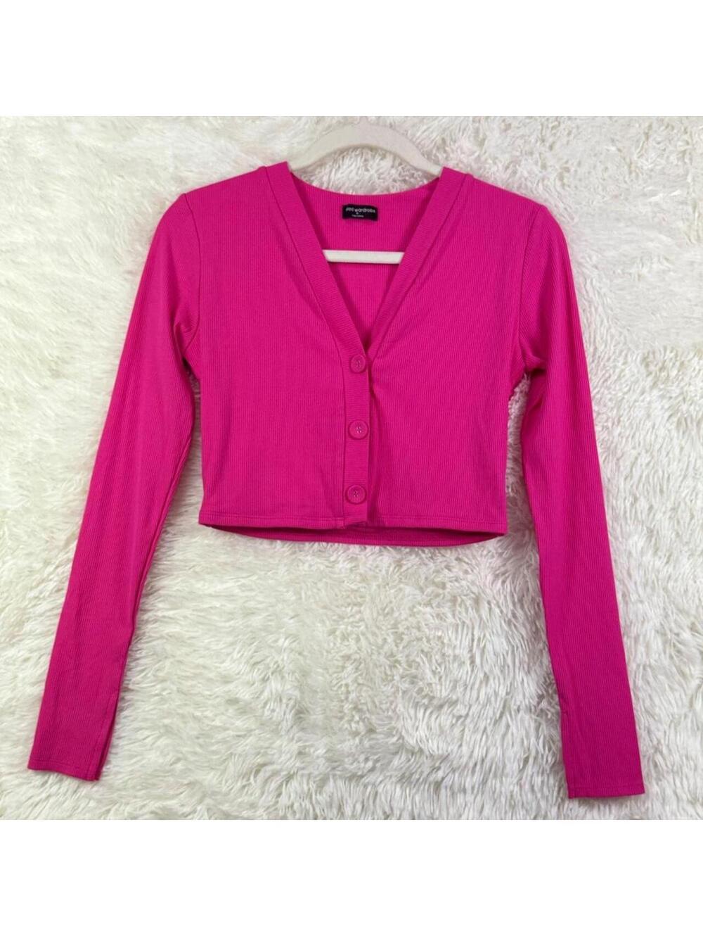 💖 Naked Wardrobe Hot Pink Ribbed Cropped Cardigan – Size M | NWOT